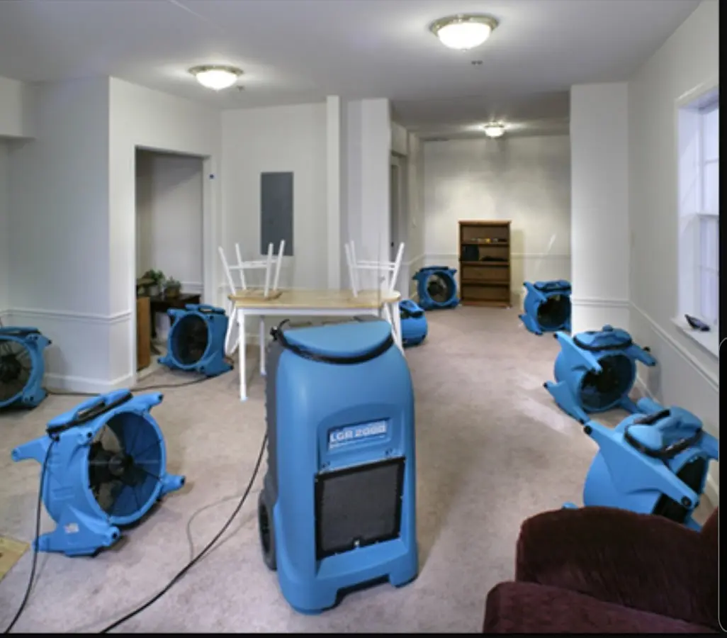 Air movers and dehumidifier setup for Water Extraction & Removal in Linton